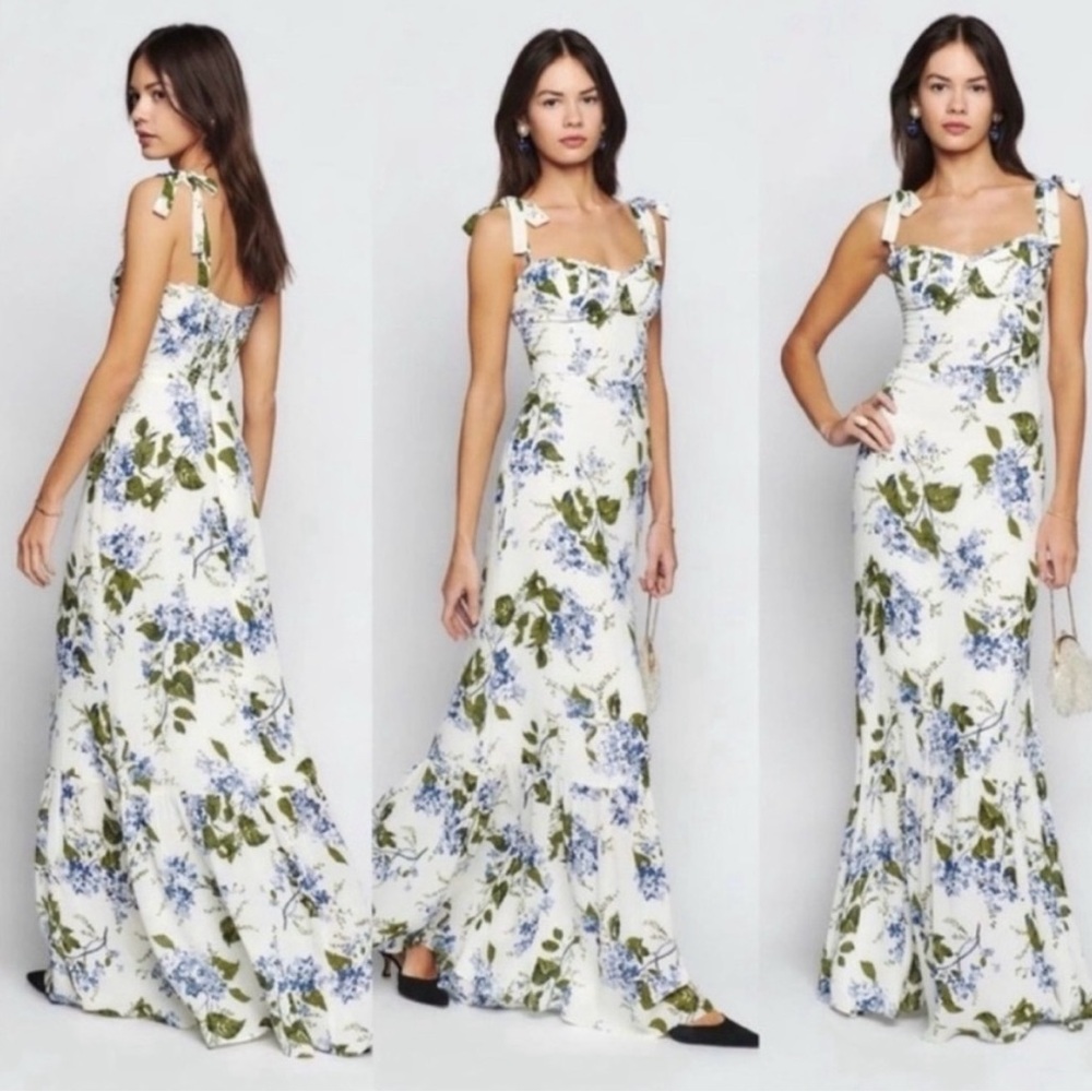 Reformation Floral Maxi Dress - Blue and Green